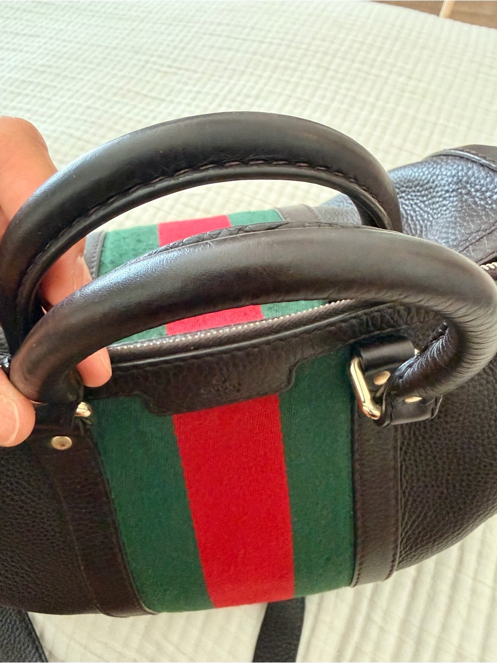 Gucci Vintage Web Medium Boston Bag Pebbled Leather Crossbody - Picture 10 of 12